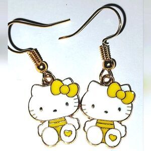 Whimsical character kitty dangle earrings for girls and women